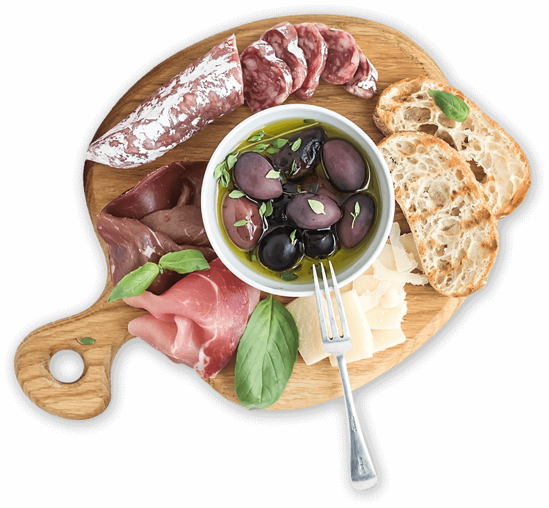 Charcuterie board with olives